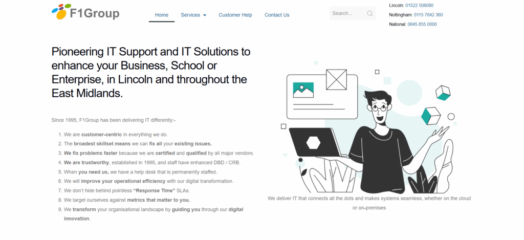 F1Group's website highlights their focus on managed IT services and Microsoft partnership, showcasing their commitment to providing expert support for UK businesses.